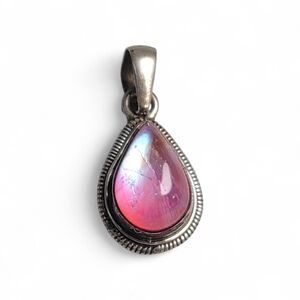 Beautiful Sterling Silver and Pink Moonstone Teardrop Pendant
